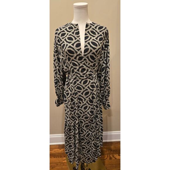 Isabel Marant Black Silk Printed Midi Silk Chain Link Print Wrap Dress Size 42 - Picture 2 of 10